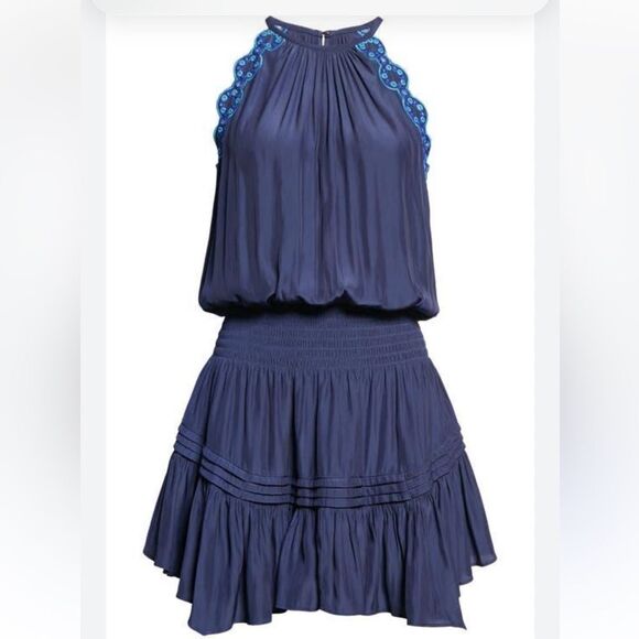 Ramy Brooke BAILEY HIGH NECK MINI DRESS IN SPRING NAVY XXS NWT - Picture 4 of 11